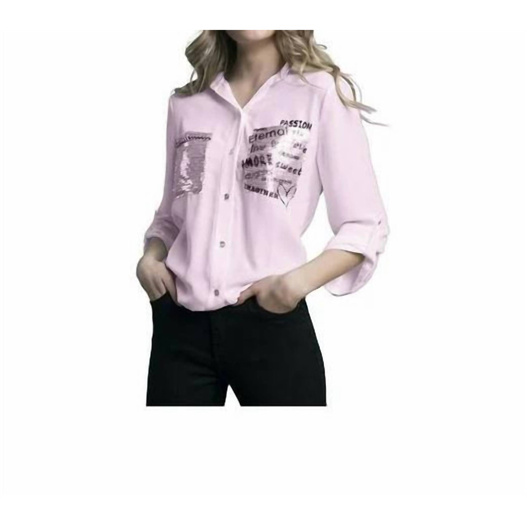 New Frank Lyman Bella Sparkle Blouse In Pink